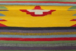 Full view of New Kilim Sofre rug from Iran / Persia, 108 × 99 cm in Multi Color tones