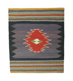 Full view of New Kilim Sofre rug from Iran / Persia, 106 × 90 cm in Multi Color tones