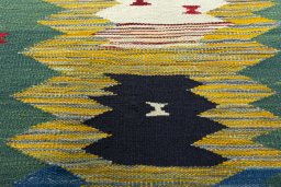 Backside of handmade New Kilim Sofre rug showing knot structure and weave density