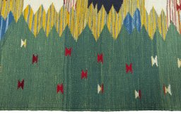 Close-up detail of New Kilim Sofre rug from Turkey showing Wool weave
