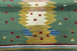 Full view of New Kilim Sofre rug from Turkey, 146 × 103 cm in Multi Color tones