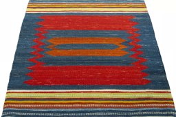 Close-up detail of New Kilim Sofre rug from Turkey showing Wool weave
