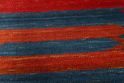 Backside of handmade New Kilim Sofre rug showing knot structure and weave density