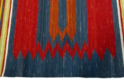 Close-up detail of New Kilim Sofre rug from Turkey showing Wool weave