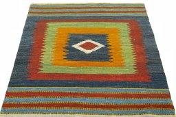 Close-up detail of New Kilim Sofre rug from Turkey showing Wool weave