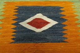 Backside of handmade New Kilim Sofre rug showing knot structure and weave density