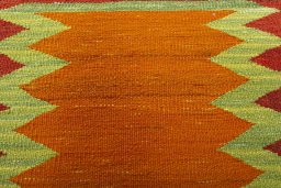 Backside of handmade New Kilim Sofre rug showing knot structure and weave density
