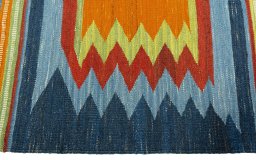 Close-up detail of New Kilim Sofre rug from Turkey showing Wool weave