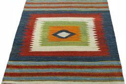 Close-up detail of New Kilim Sofre rug from Turkey showing Wool weave