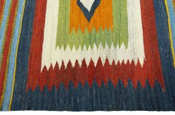 Close-up detail of New Kilim Sofre rug from Turkey showing Wool weave