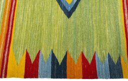Close-up detail of New Kilim Sofre rug from Turkey showing Wool weave