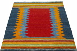 Close-up detail of New Kilim Sofre rug from Turkey showing Wool weave