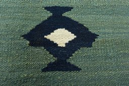 Backside of handmade New Kilim Sofre rug showing knot structure and weave density
