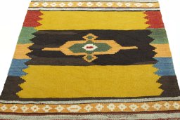 Close-up detail of New Kilim Sofre rug from Turkey showing Wool weave