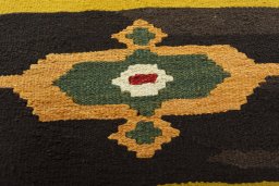 Backside of handmade New Kilim Sofre rug showing knot structure and weave density