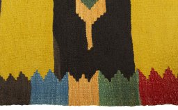 Close-up detail of New Kilim Sofre rug from Turkey showing Wool weave