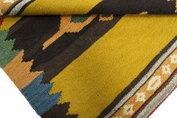 Full view of New Kilim Sofre rug from Turkey, 102 × 101 cm in Multi Color tones