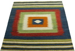 Close-up detail of New Kilim Sofre rug from Turkey showing Wool weave