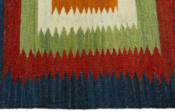 Close-up detail of New Kilim Sofre rug from Turkey showing Wool weave