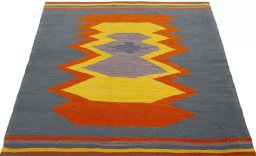 Close-up detail of New Kilim Sofre rug from Turkey showing Wool weave