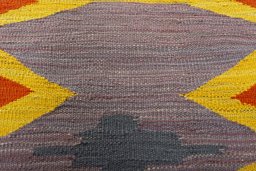 Backside of handmade New Kilim Sofre rug showing knot structure and weave density