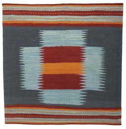Full view of New Kilim Sofre rug from Turkey, 124 × 123 cm in Multi Color tones