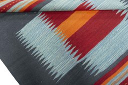 Full view of New Kilim Sofre rug from Turkey, 124 × 123 cm in Multi Color tones