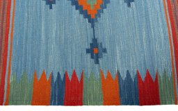 Close-up detail of New Kilim Sofre rug from Turkey showing Wool weave