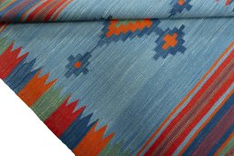 Full view of New Kilim Sofre rug from Turkey, 111 × 100 cm in Multi Color tones