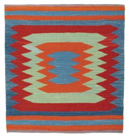 Full view of New Kilim Sofre rug from Turkey, 87 × 81 cm in Multi Color tones