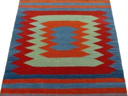 Close-up detail of New Kilim Sofre rug from Turkey showing Wool weave