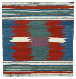 Full view of New Kilim Sofre rug from Turkey, 98 × 94 cm in Multi Color tones