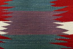 Backside of handmade New Kilim Sofre rug showing knot structure and weave density