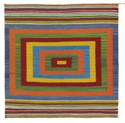 Full view of New Kilim Sofre rug from Turkey, 101 × 101 cm in Multi Color tones