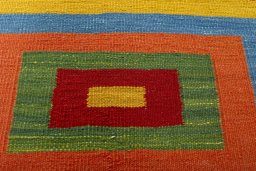 Backside of handmade New Kilim Sofre rug showing knot structure and weave density