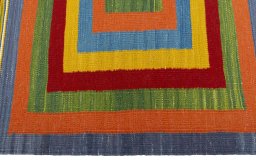 Close-up detail of New Kilim Sofre rug from Turkey showing Wool weave