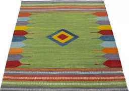 Close-up detail of New Kilim Sofre rug from Turkey showing Wool weave