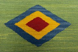 Backside of handmade New Kilim Sofre rug showing knot structure and weave density