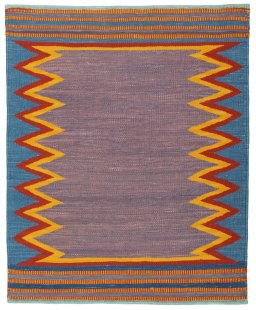 Full view of New Kilim Sofre rug from Turkey, 113 × 92 cm in Multi Color tones