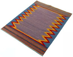 Corner detail of New Kilim Sofre rug showing border pattern and Wool pile