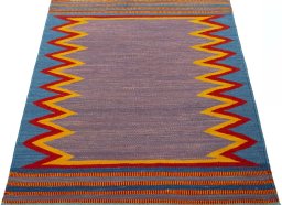 Close-up detail of New Kilim Sofre rug from Turkey showing Wool weave