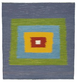 Full view of New Kilim Sofre rug from Turkey, 103 × 97 cm in Multi Color tones