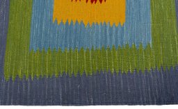 Close-up detail of New Kilim Sofre rug from Turkey showing Wool weave