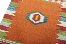 Surface texture of New Kilim Sofre rug with natural Wool and intricate pattern