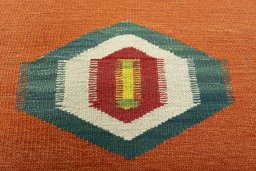 Backside of handmade New Kilim Sofre rug showing knot structure and weave density
