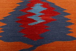 Backside of handmade New Kilim Sofre rug showing knot structure and weave density