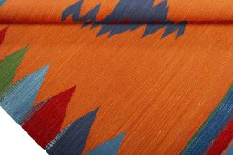 Full view of New Kilim Sofre rug from Turkey, 119 × 105 cm in Multi Color tones