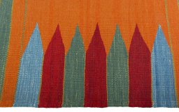 Close-up detail of New Kilim Sofre rug from Turkey showing Wool weave