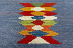 Backside of handmade New Kilim Sofre rug showing knot structure and weave density