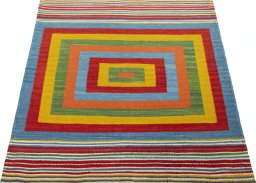 Close-up detail of New Kilim Sofre rug from Turkey showing Wool weave